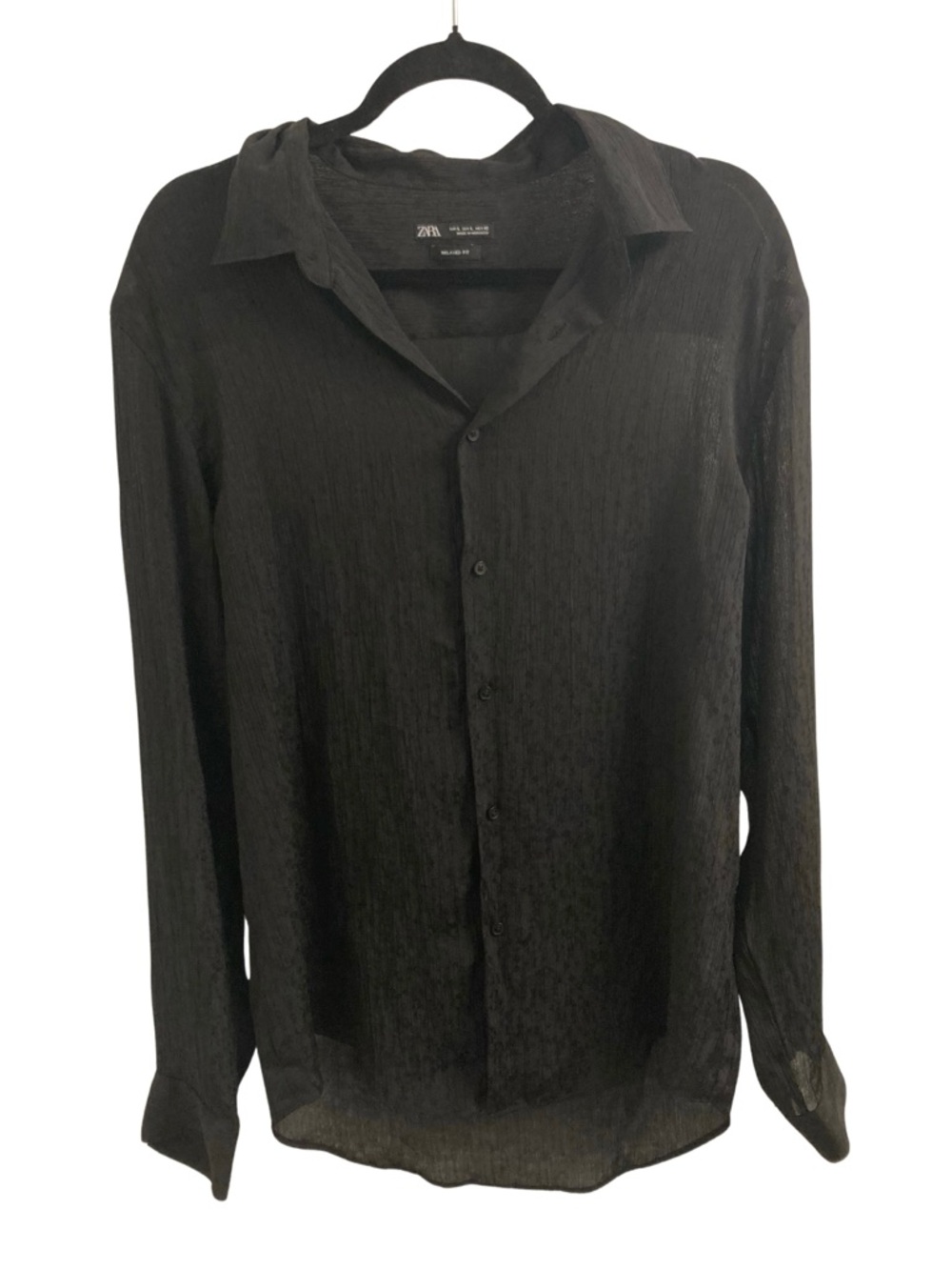 Zara Relaxed Fit Black Button Down Blouse Top Size L